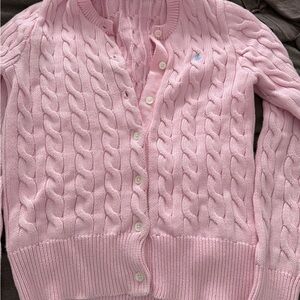 Ralph Lauren Pink Cable Knit Button-Up Sweater Cardigan Size M